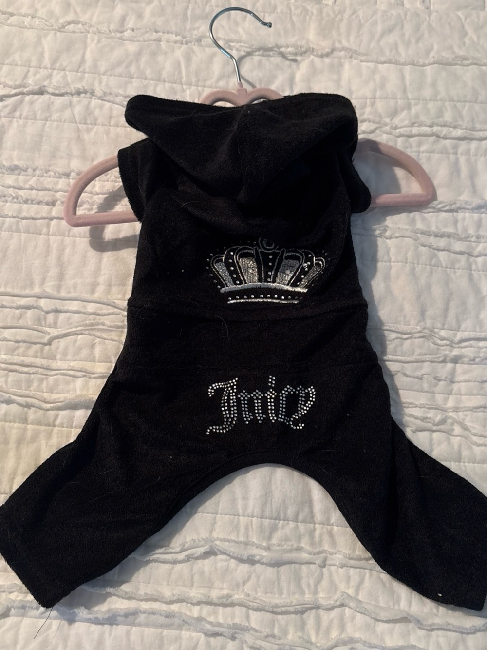 Juicy Couture Black Velour Pet Hoodie with Rhinestone Crown